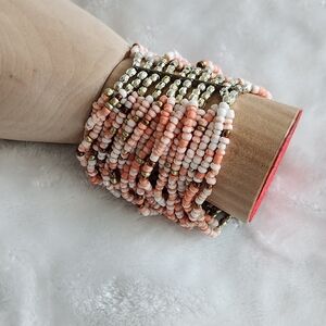 Womans Multicolor Beaded Bracelet, Many Bands All Connected, Beautiful Preowned